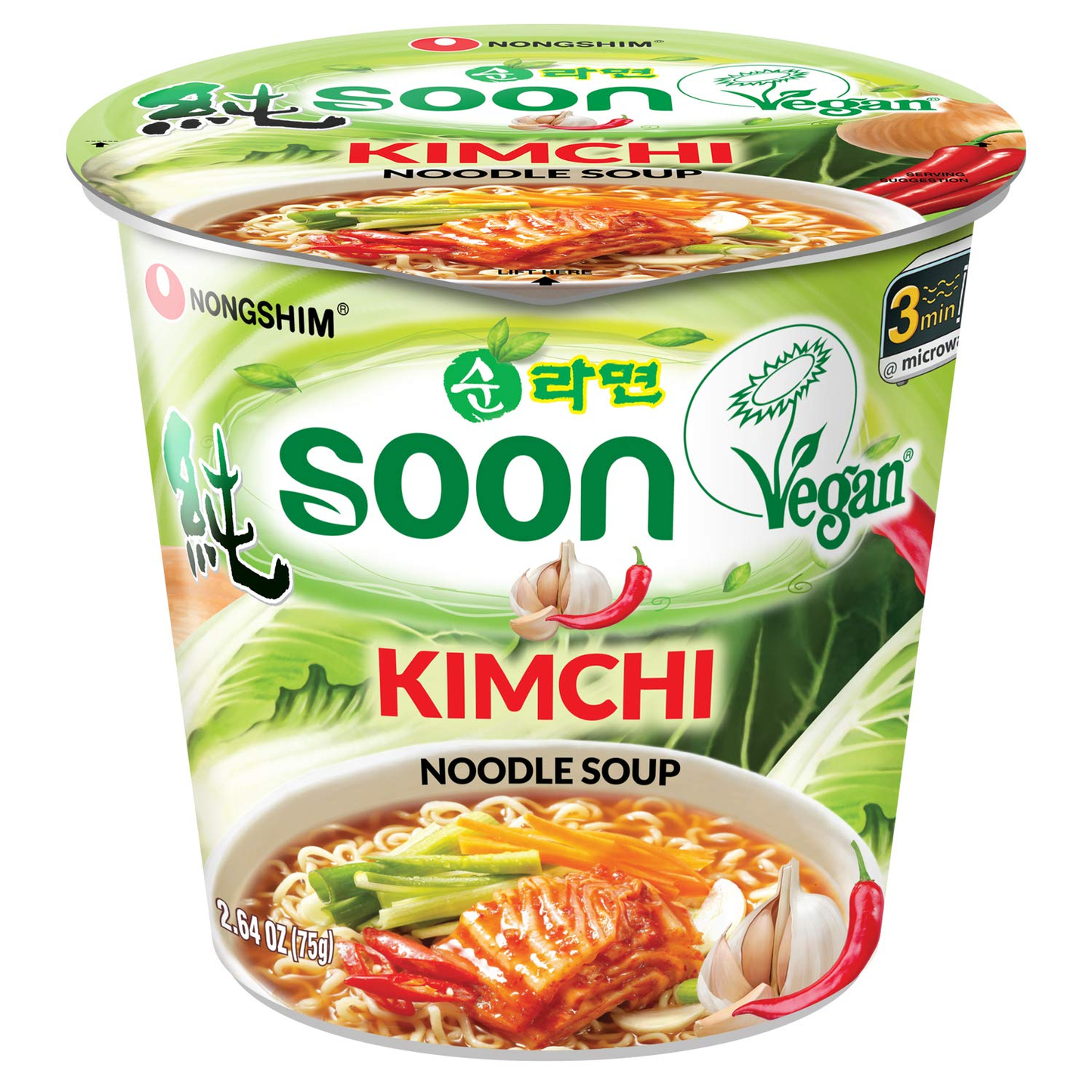 Nongshim Soon Kimchi Instant Vegan Ramen Noodle Soup Mix Real Kimchi Flakes