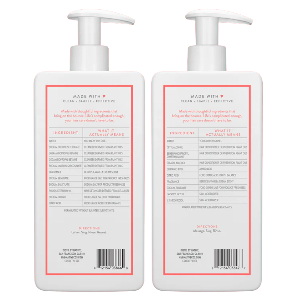 Native Berries and Vanilla Cream Shampoo and Conditioner Set, 8.25 Ounce (Pack of 2), Pink