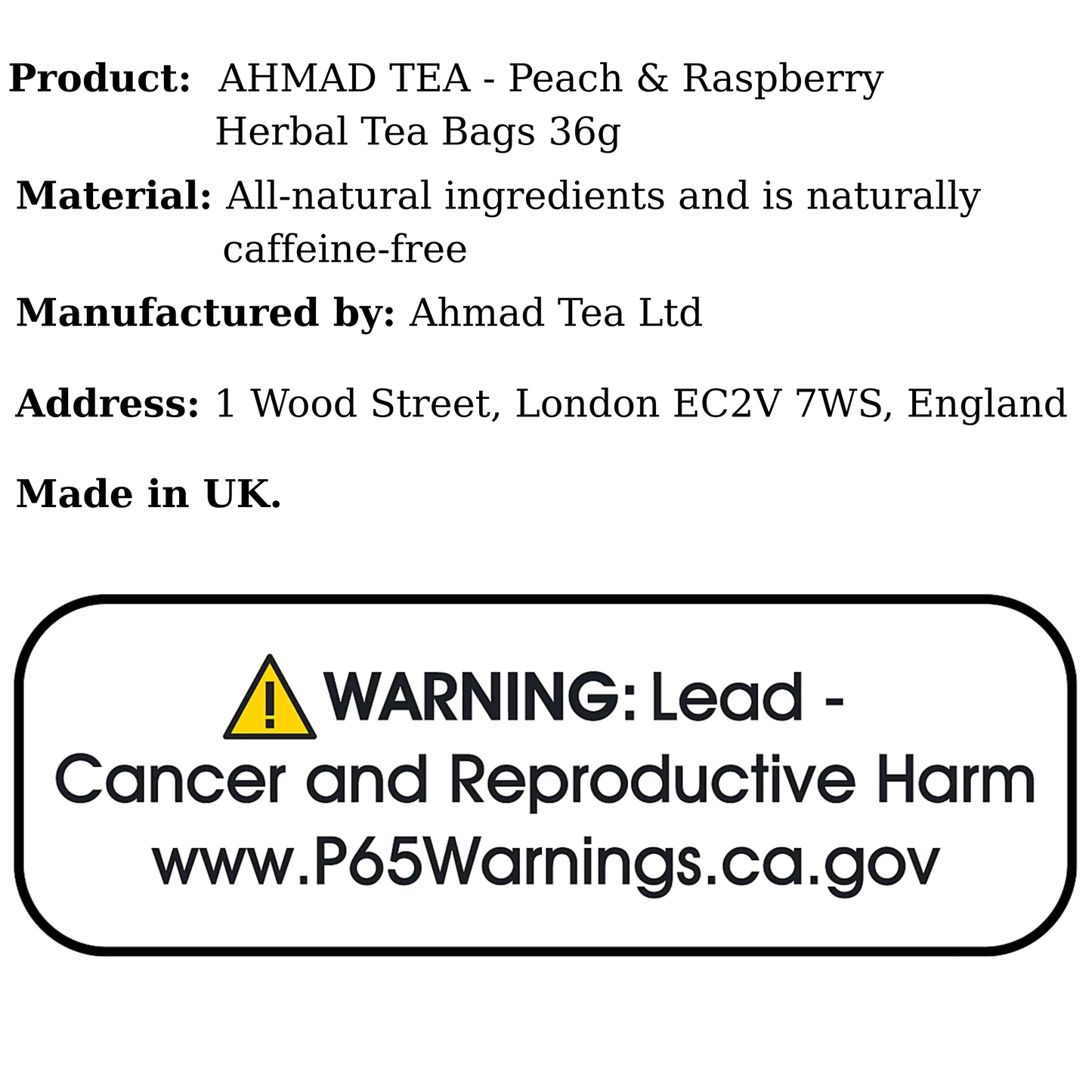 AHMAD TEA - Peach & Raspberry Herbal (20 Tea Bags)