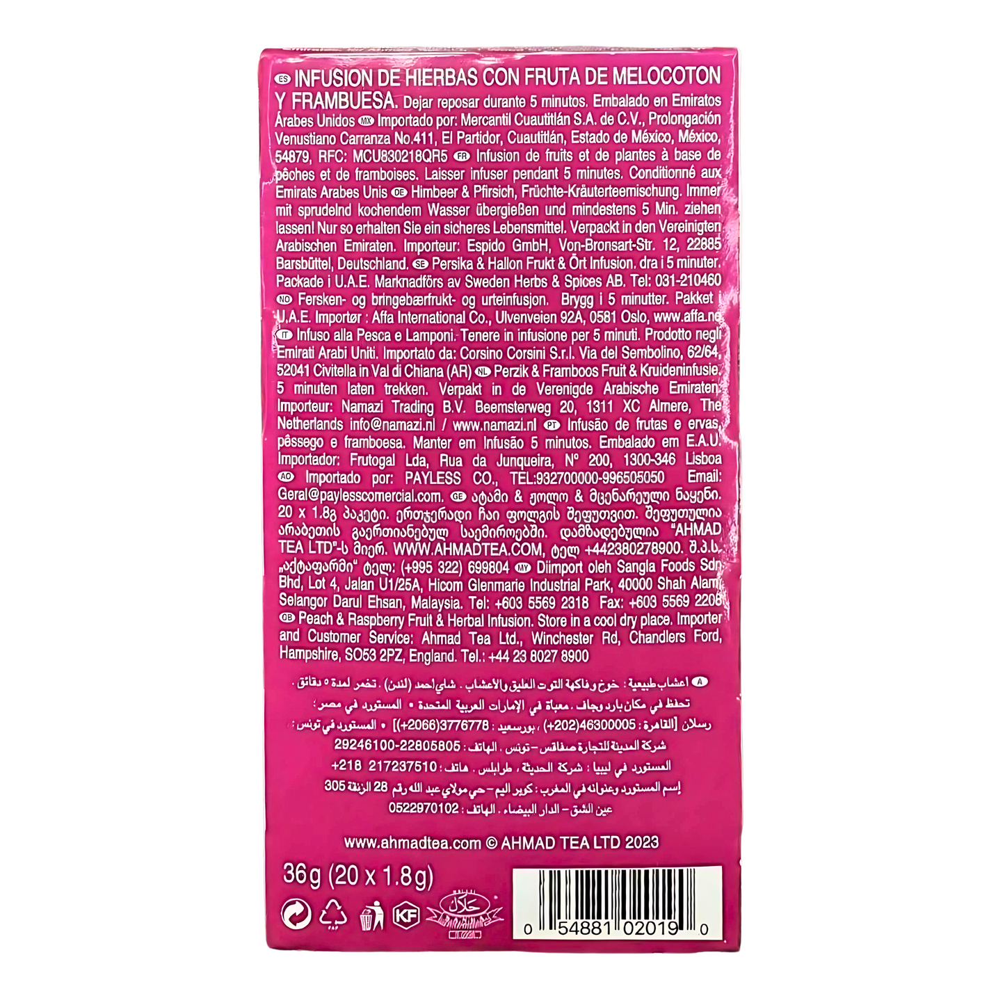 AHMAD TEA - Peach & Raspberry Herbal (20 Tea Bags)