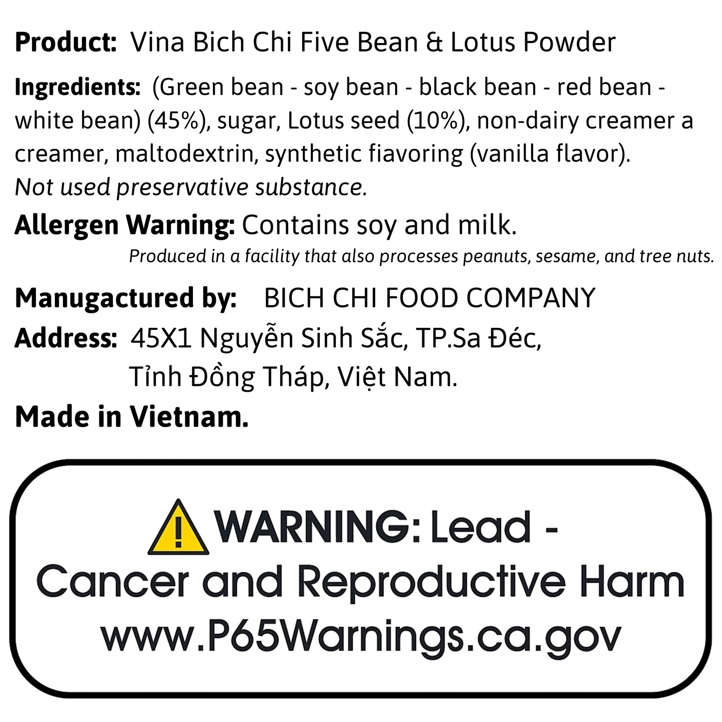 Vina Bich Chi Five Bean & Lotus Powder 12.3oz