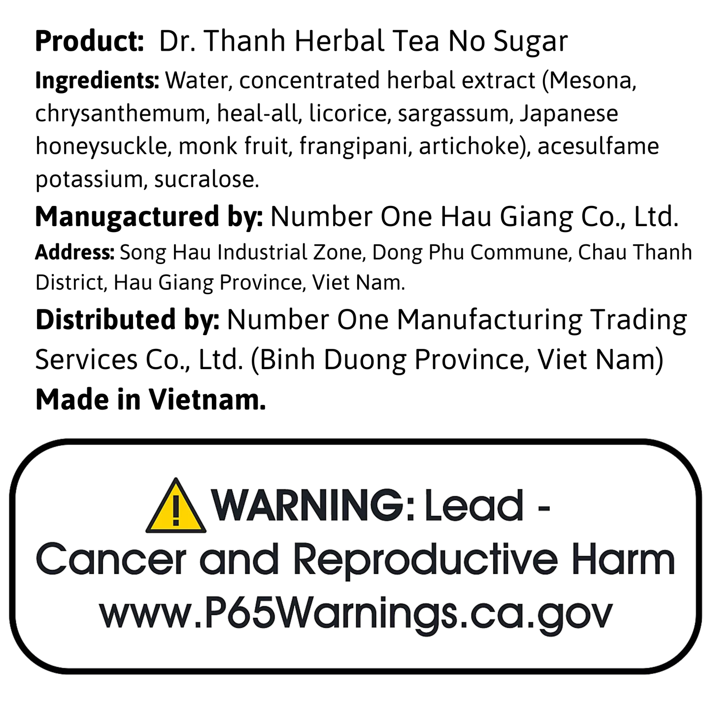 Dr. Thanh Herbal Tea No Sugar 11 oz