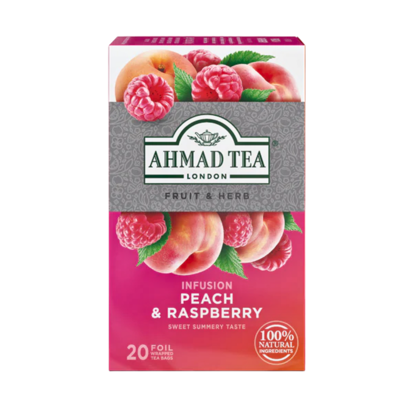 AHMAD TEA - Peach & Raspberry Herbal (20 Tea Bags)