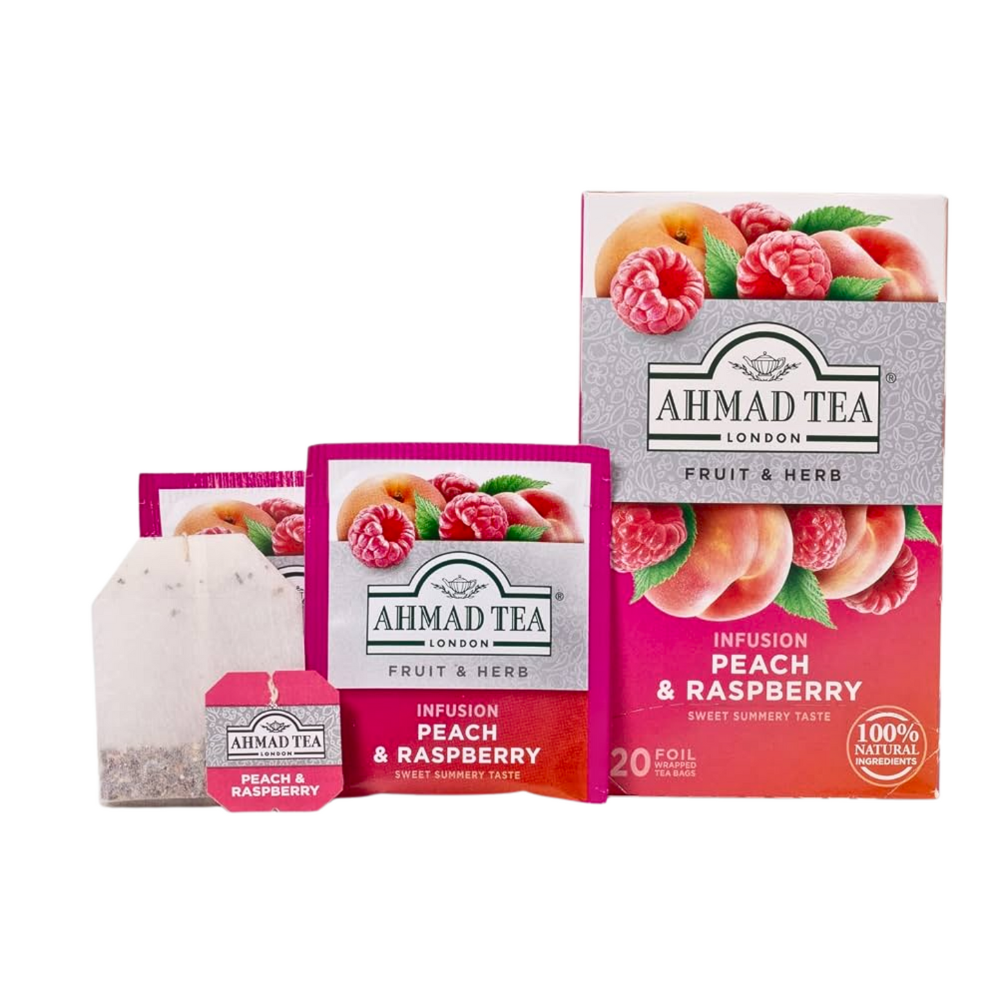 AHMAD TEA - Peach & Raspberry Herbal (20 Tea Bags)