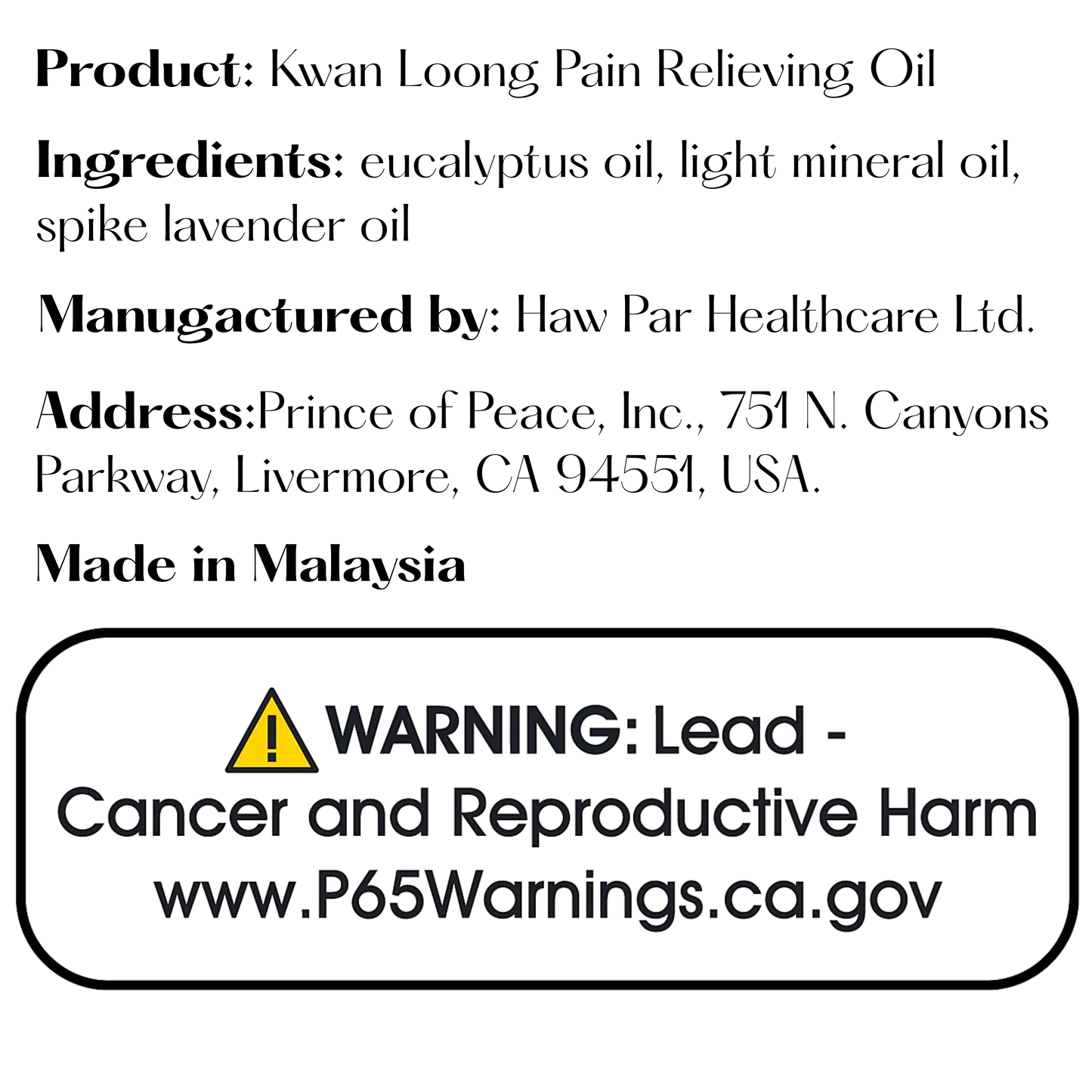 Kwan Loong Pain Relieving Oil 2oz