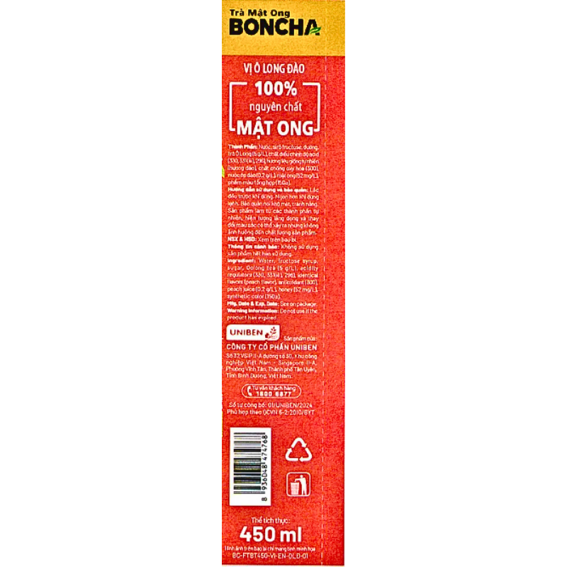 Boncha Honey Peach Oolong Tea 450ml