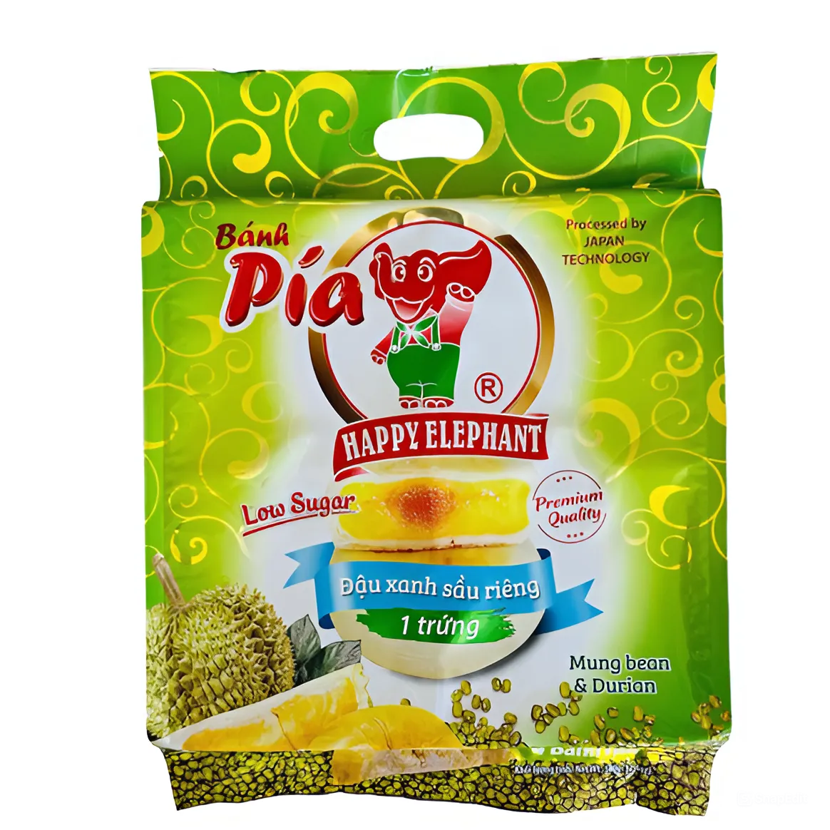 Happy Elephant Pia Cake Mung Bean Durian ( 1 Yolk ) 500g - A&E Foodstore