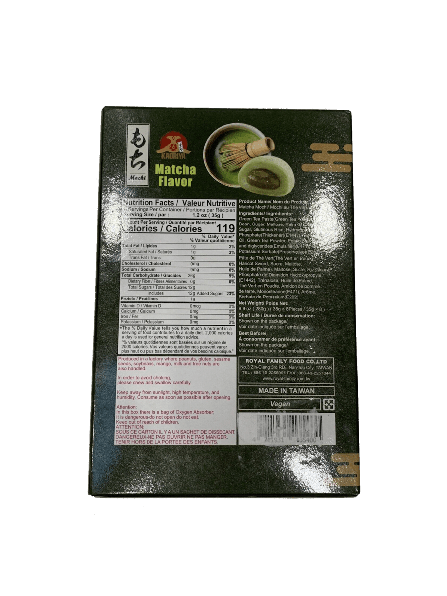 KAORIYA Mochi Matcha Flavor Green Tea Mochi 280g - A&E Foodstore