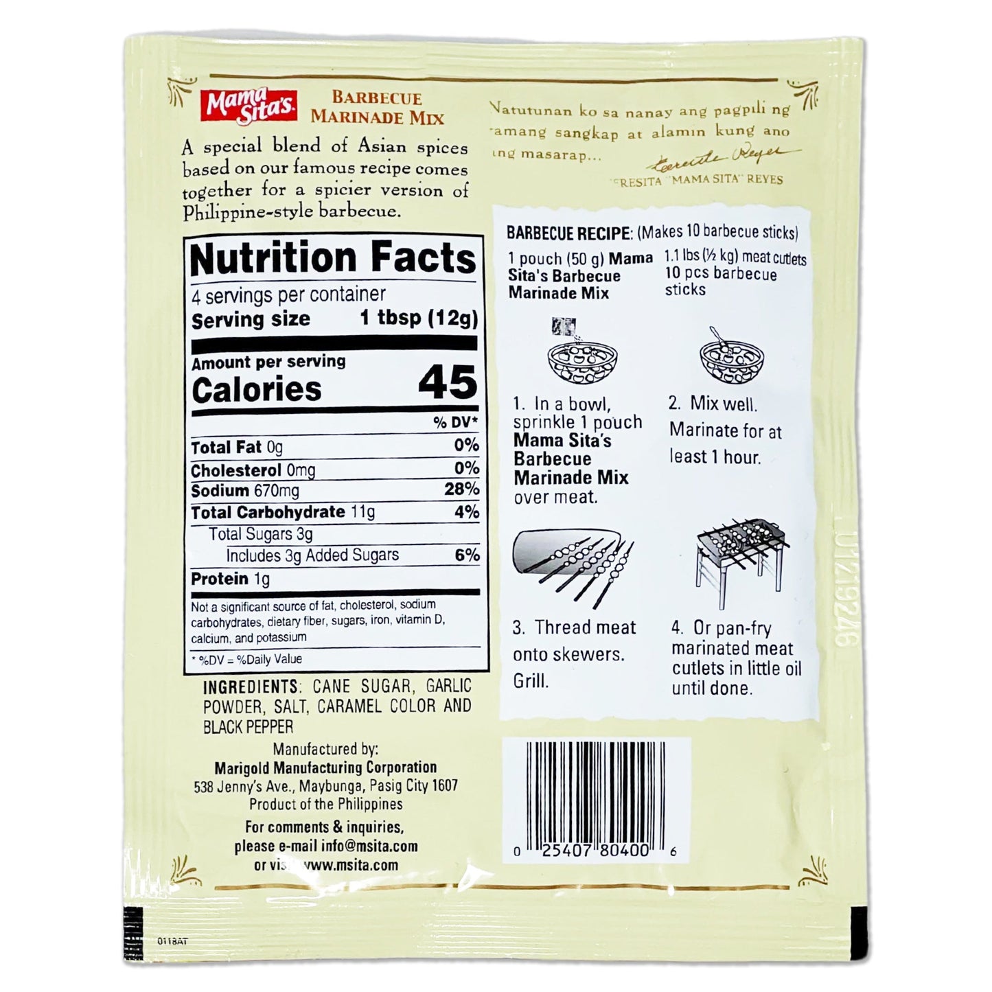 Mama Sita's Barbecue Marinade Mix 1.76oz