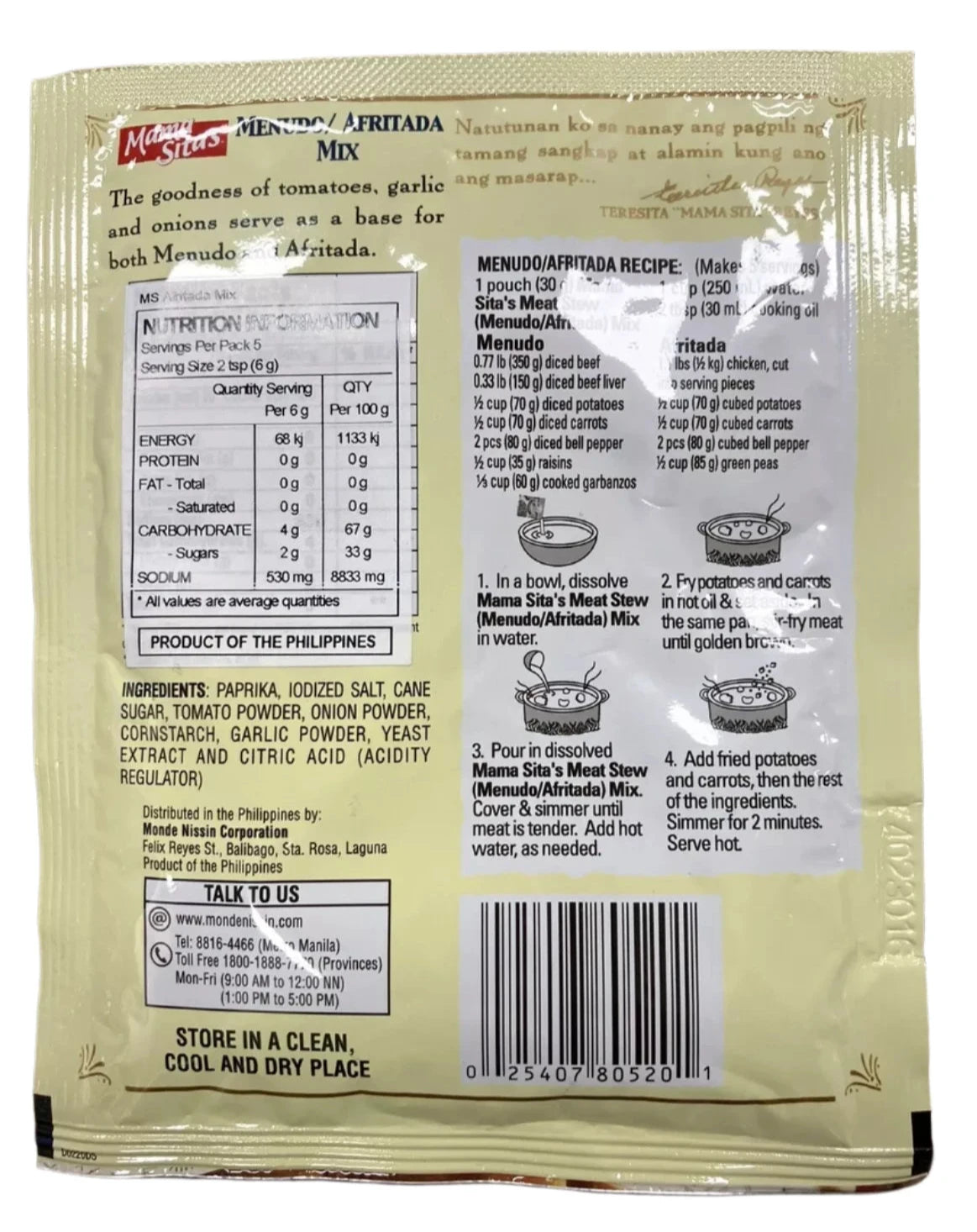 Mama Sita's Meat Stew Mix (Menudo/Afritada) 1.06oz