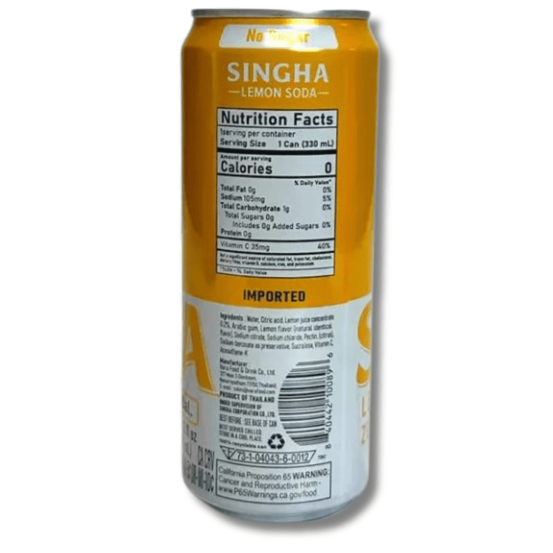 SINGHA LEMON SODA (ZERO SUGAR) 330ml - A&E Foodstore