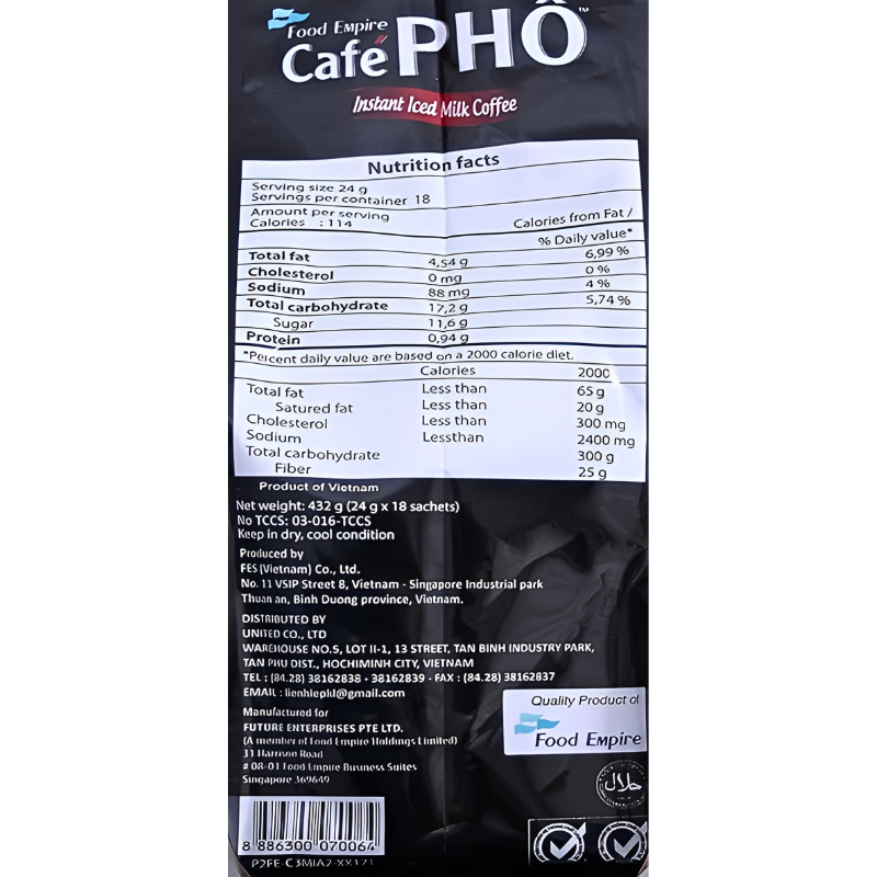 Cafe Pho Vietnamese 3in1 Instant Coffee Mix 720g