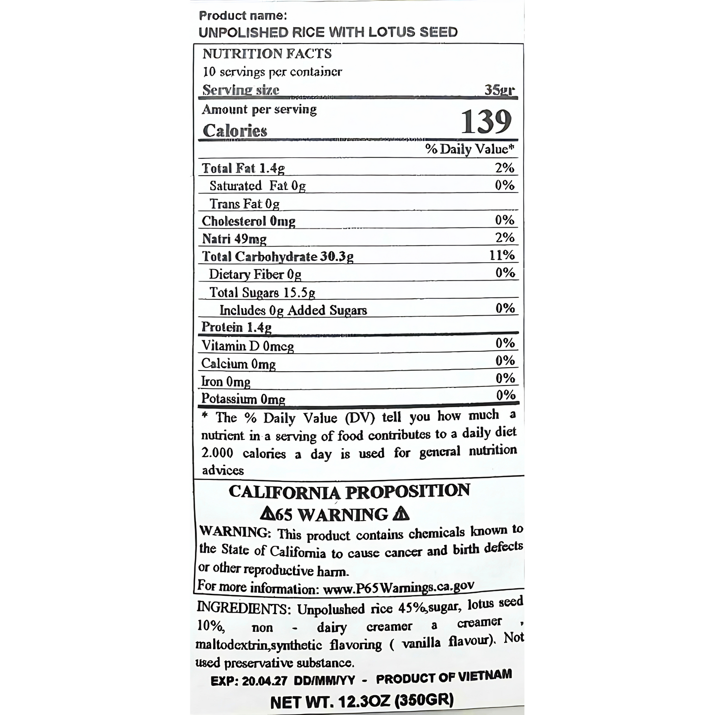 Vina Bich Chi Brown Rice with Lotus Seed 12.3oz