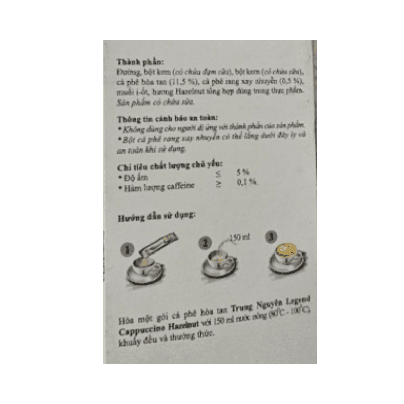 Trung Nguyen Legend Cappuccino Hazelnut Instant Coffee 12*18g - A&E Foodstore