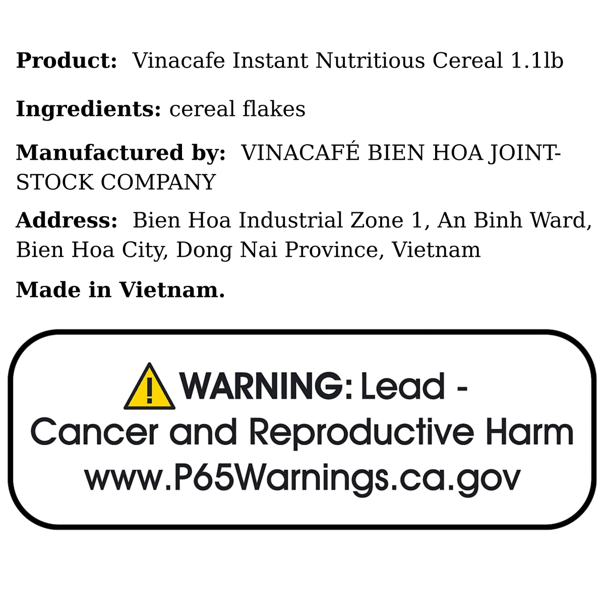 Vinacafe Instant Nutritious Cereal 1.1lb - A&E Foodstore