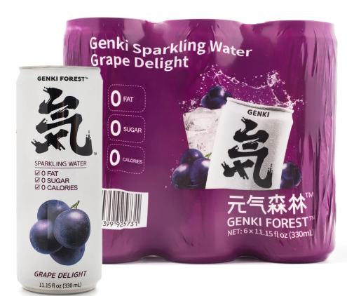 Genki Forest Sparkling Water, Grape Delight Flavor