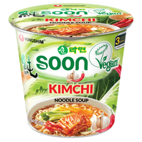 Nongshim Soon Kimchi Instant Vegan Ramen Noodle Soup Mix Cup, Microwaveable Vegan Meatless Ramen, Real Kimchi Flakes