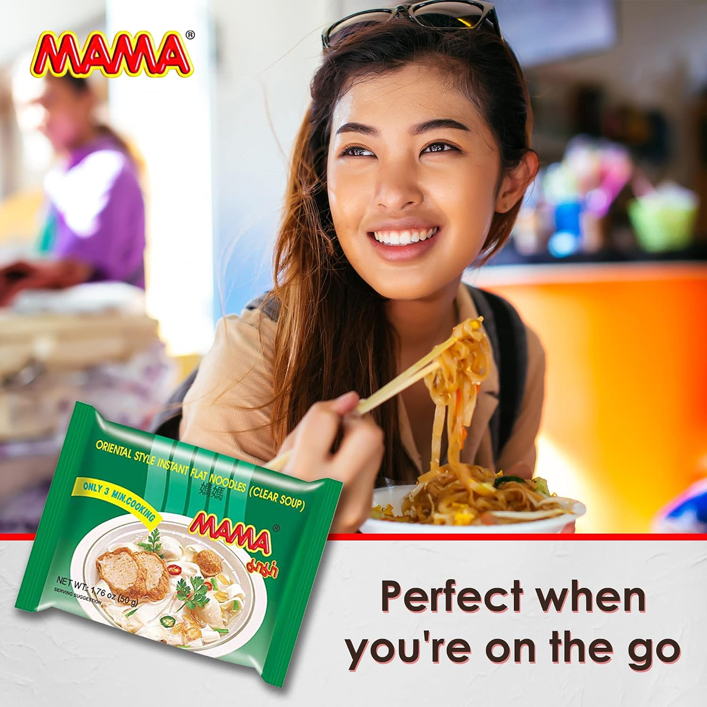 MAMA Noodles Flat Clear Soup Instant Rice Noodles w/ Delicious Thai Flavors