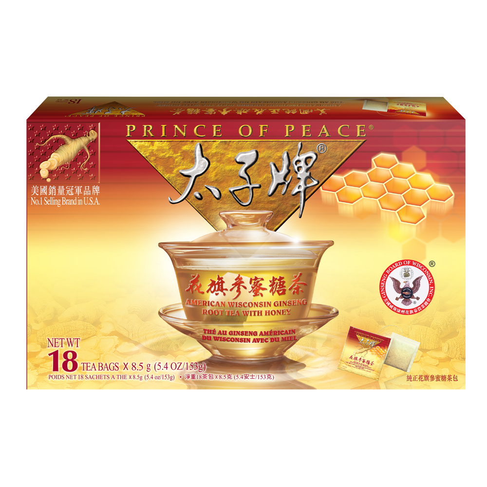 Prince of Peace American Ginseng Root Tea w/Honey, 18 tea bags 1 box