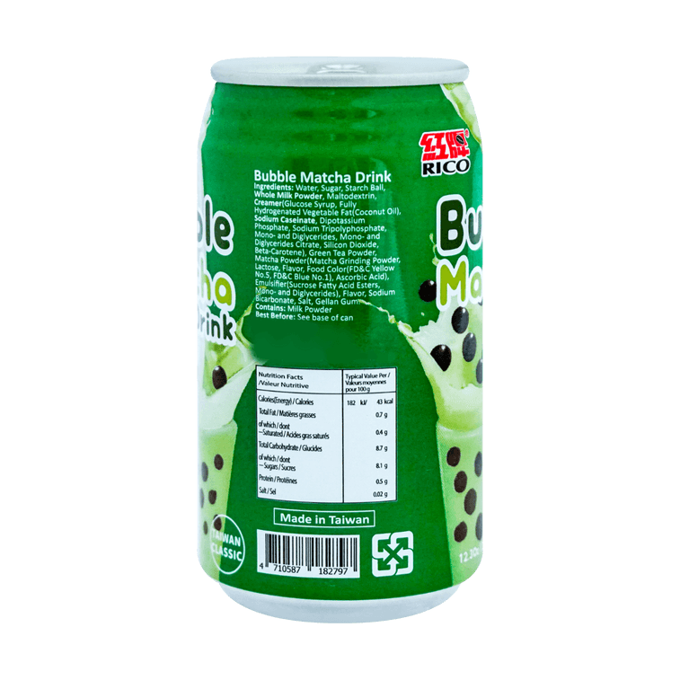 RICO Matcha Bubble Milk Tea Drink, 12.3oz