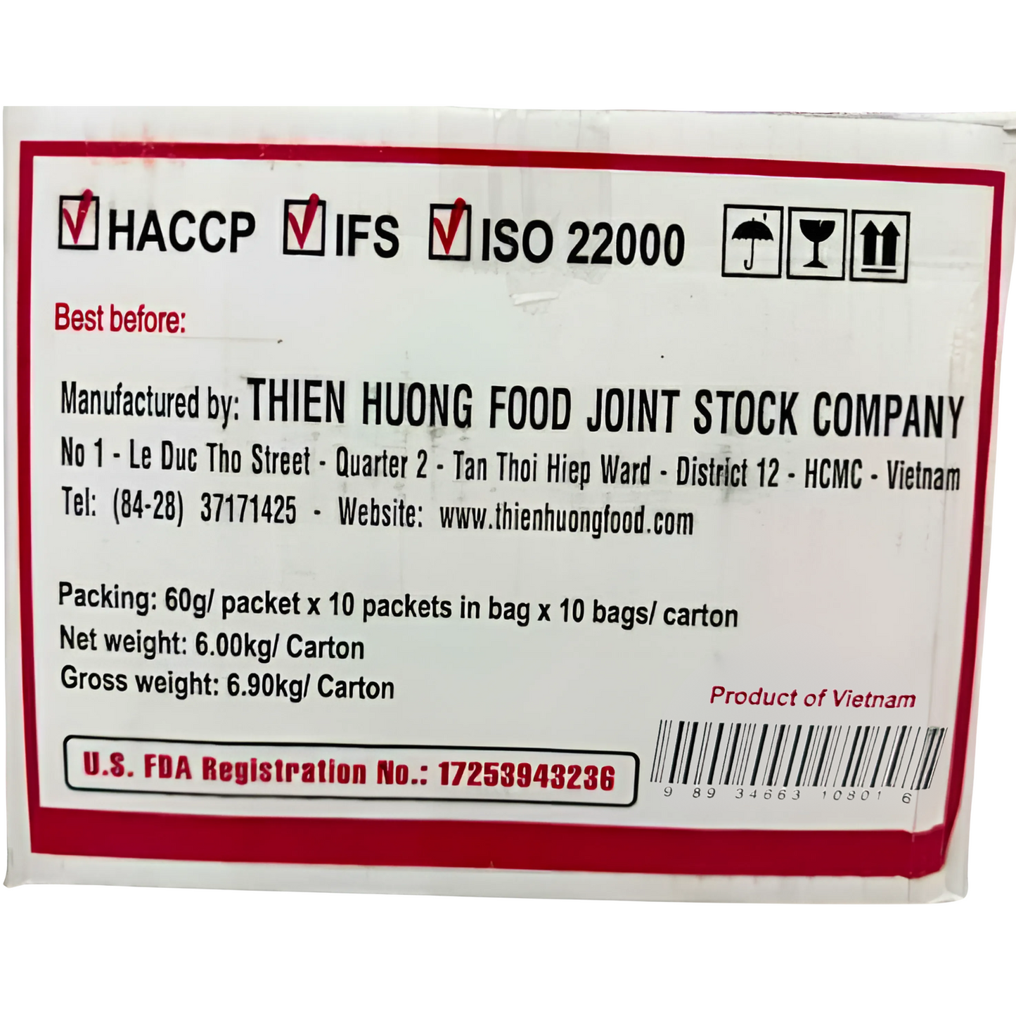 VI HUONG Shrimp Flavour Instant Noodles 60g