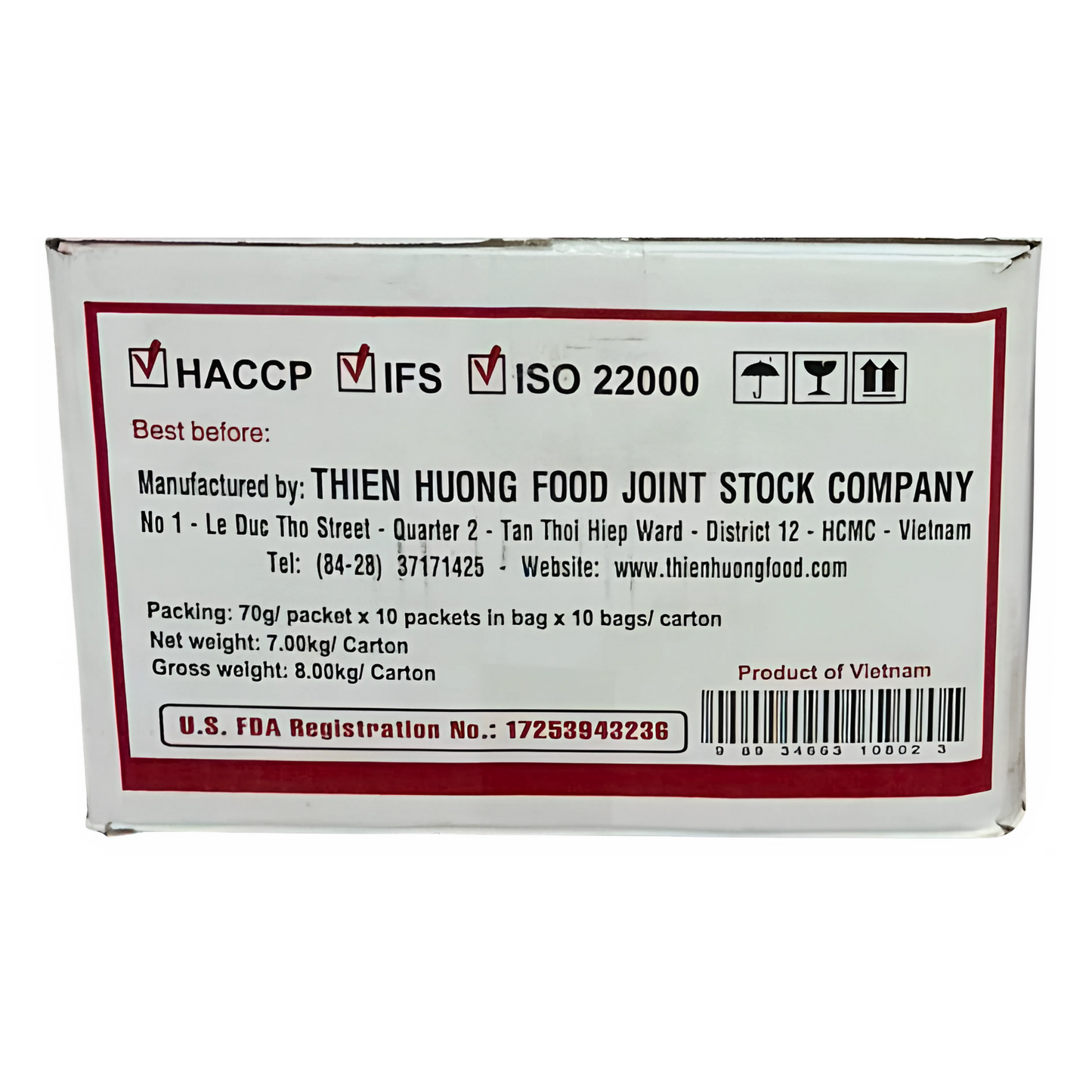 VI HUONG Spicy Shrimp Flavour Noodles 70g