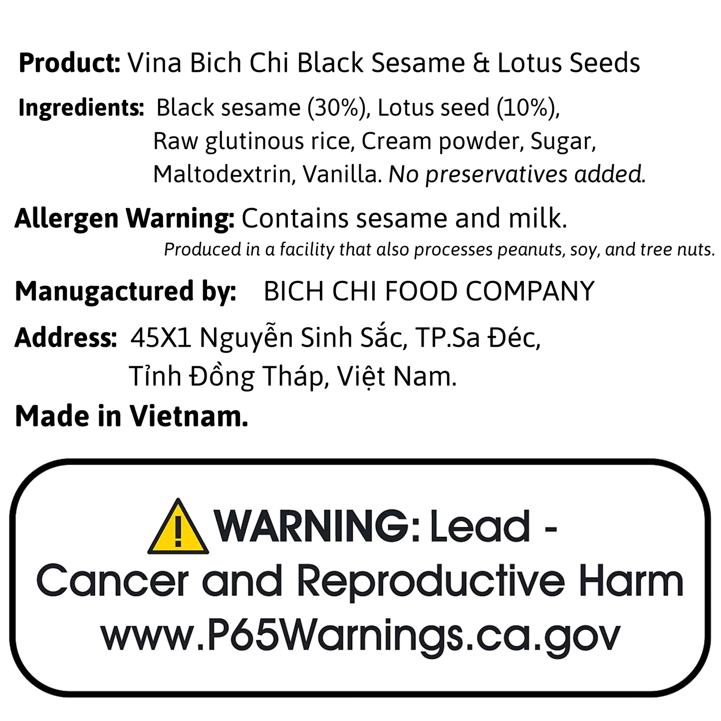 Vina Bich Chi Black Sesame & Lotus Seeds 12.3oz