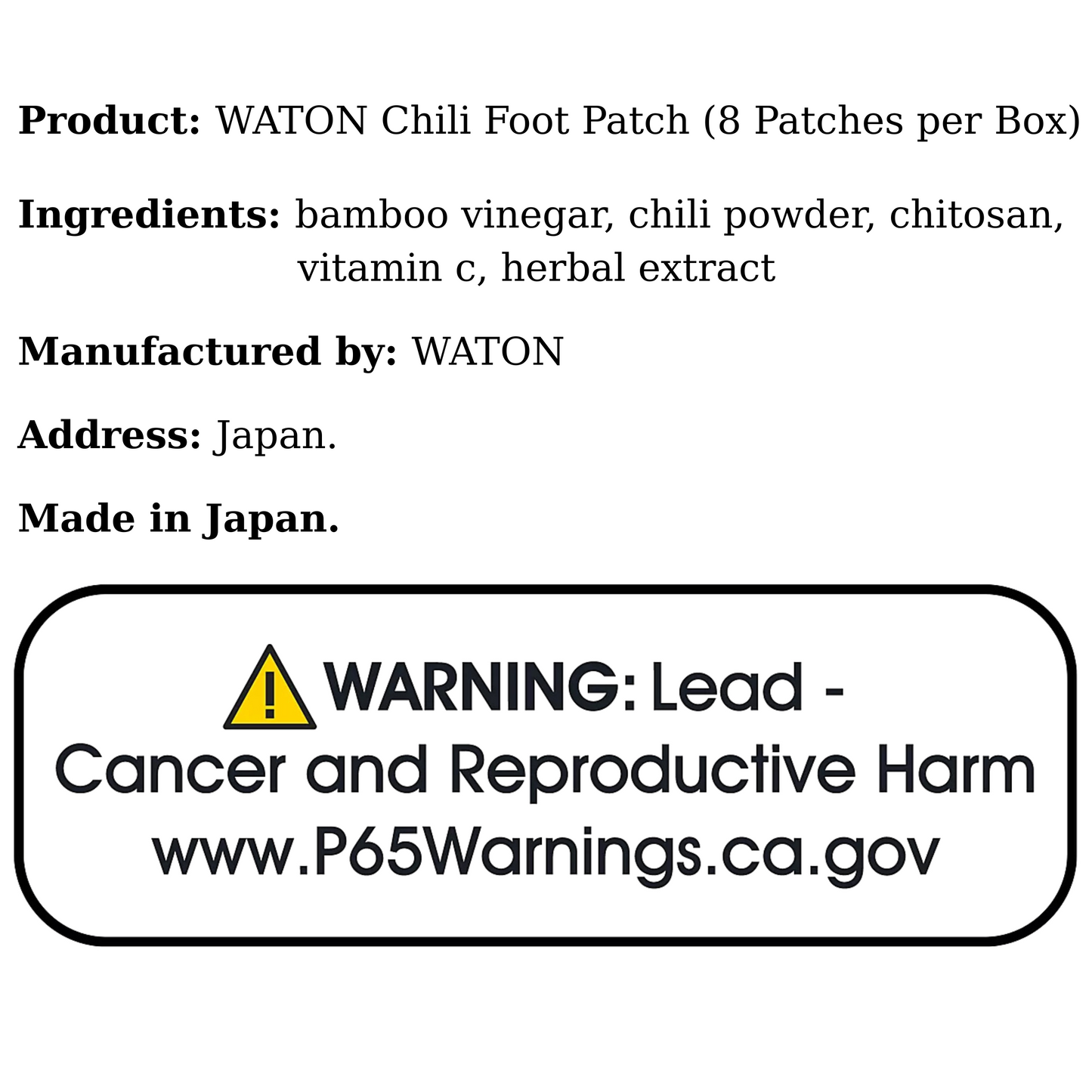 WATON Chili Foot Patch (8 Patches per Box)