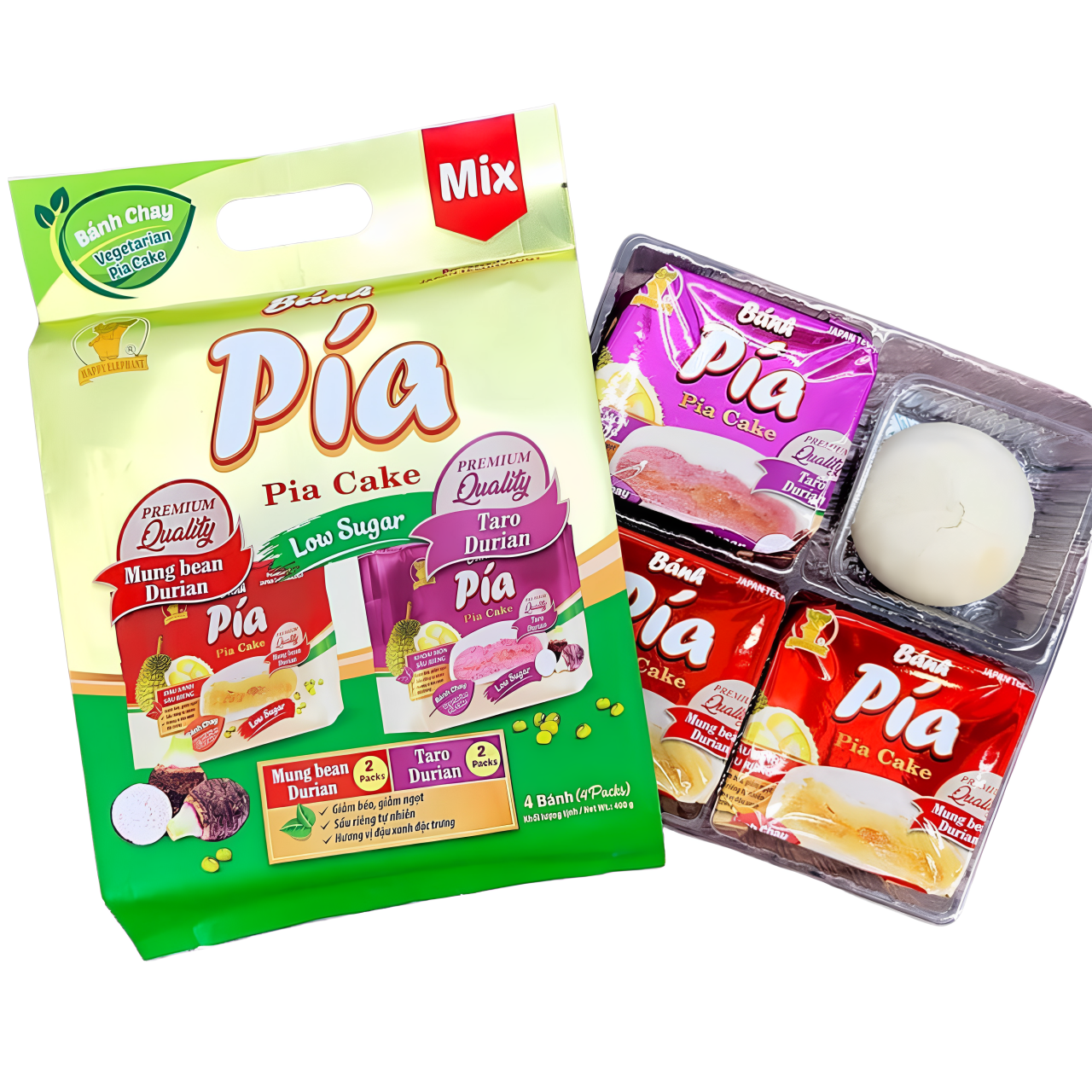 Happy Elephant Pia Cake Taro Mung Bean Durian 400 g