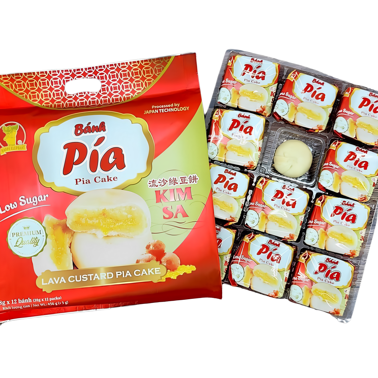 Happy Elephant Pia Cake Lave Custard Mung Bean Kim Sa 456 g