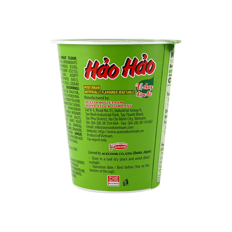 Acecook Hao Hao Vegetarian Flavour Cup Noodles - A&E Foodstore