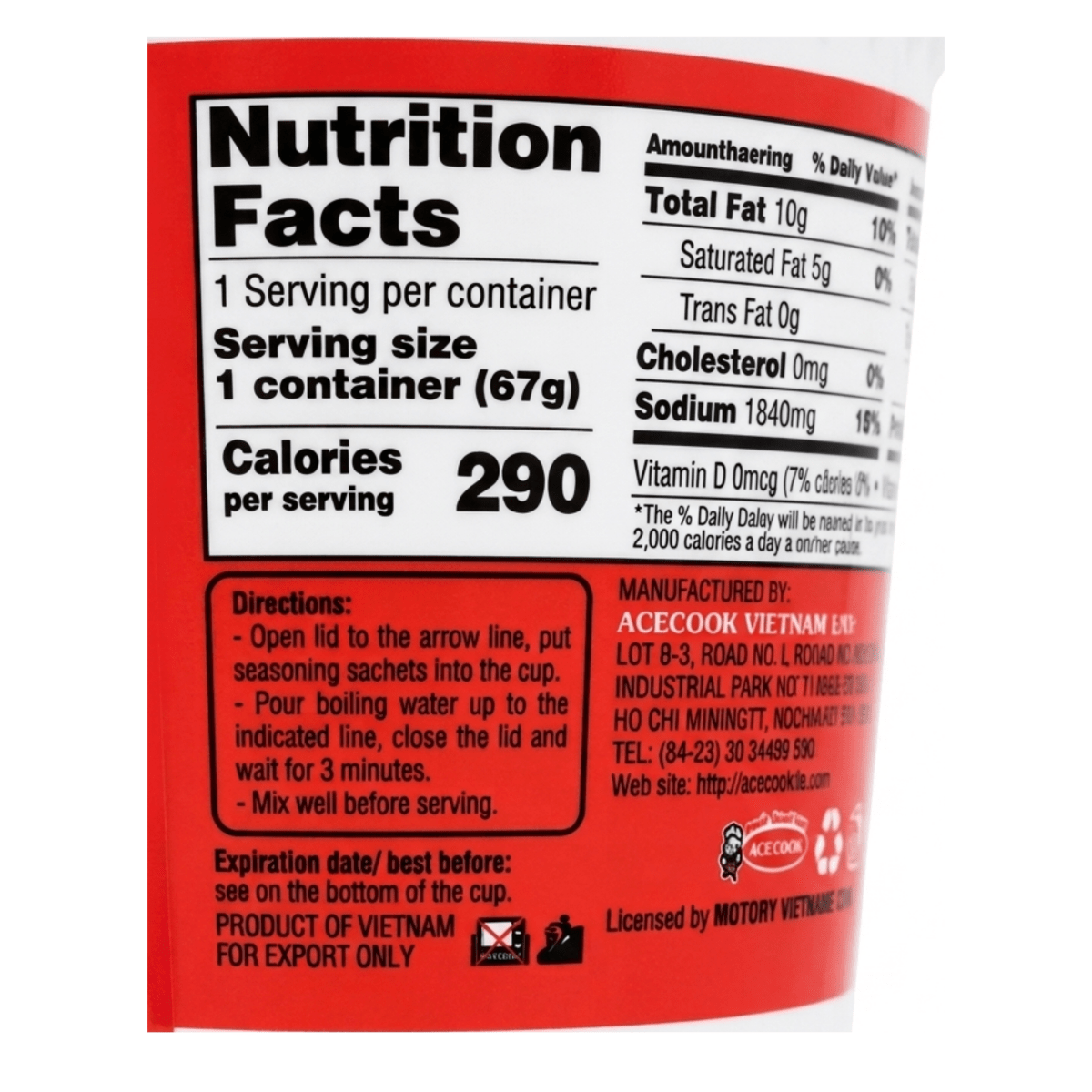 Acecook Thai Shrimp Hotpot Flavor Cup Noodle - A&E Foodstore