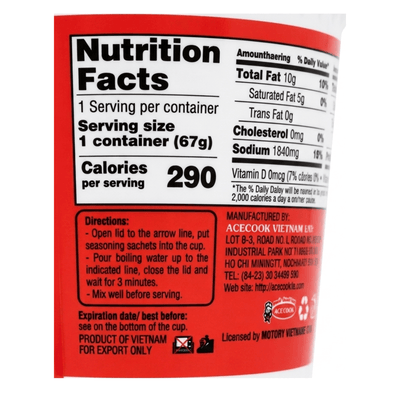 Acecook Thai Shrimp Hotpot Flavor Cup Noodle - A&E Foodstore