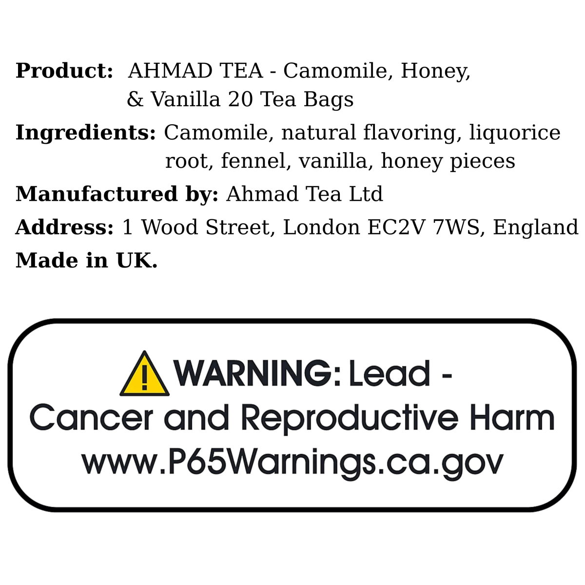 AHMAD TEA - Camomile, Honey,& Vanilla (20 TeaBags) - A&E Foodstore