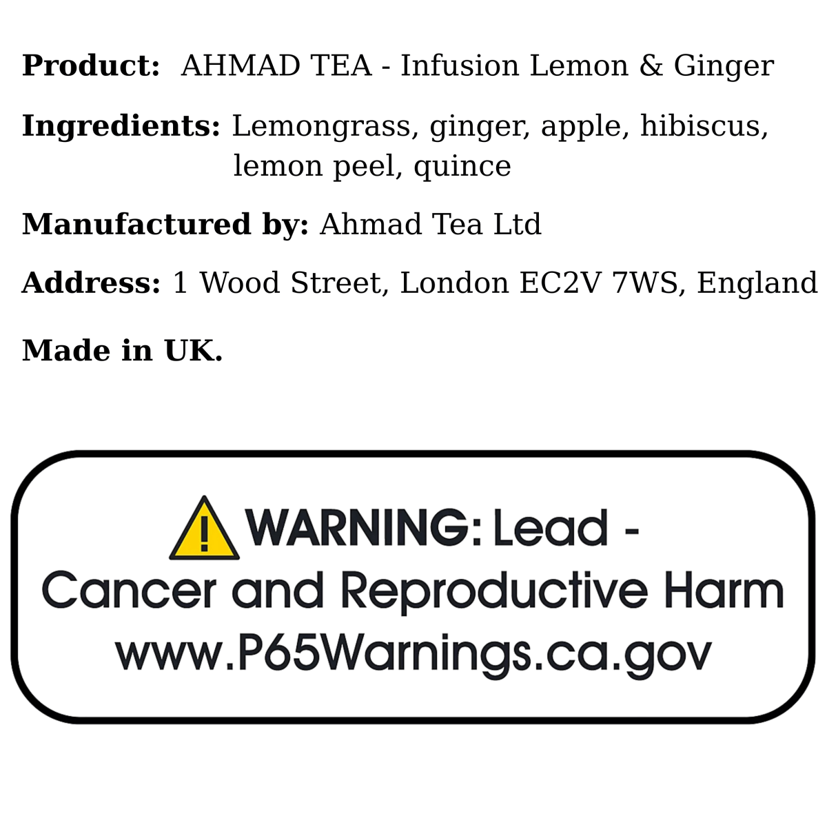 AHMAD TEA - Infusion Lemon & Ginger (20 Tea Bags) - A&E Foodstore