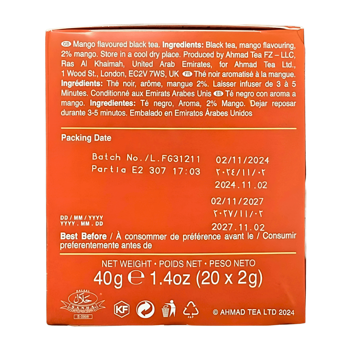 AHMAD TEA - Mango Magic Fruit Black (20 Tea Bags) - A&E Foodstore