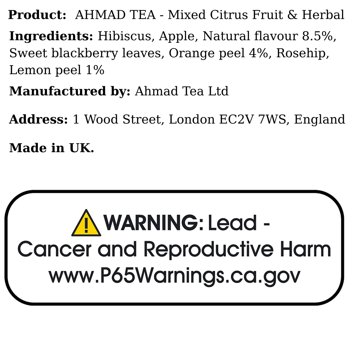 AHMAD TEA - Mixed Citrus Fruit & Herbal (20Bags) - A&E Foodstore