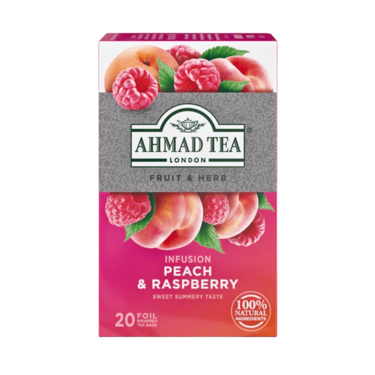 AHMAD TEA - Peach & Raspberry Herbal (20 Tea Bags) - A&E Foodstore