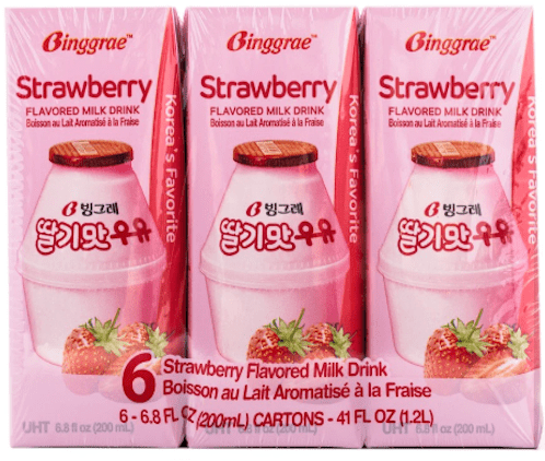Binggrae Milk Drink, Strawberry Flavor 6ct 1200 ml - A&E Foodstore