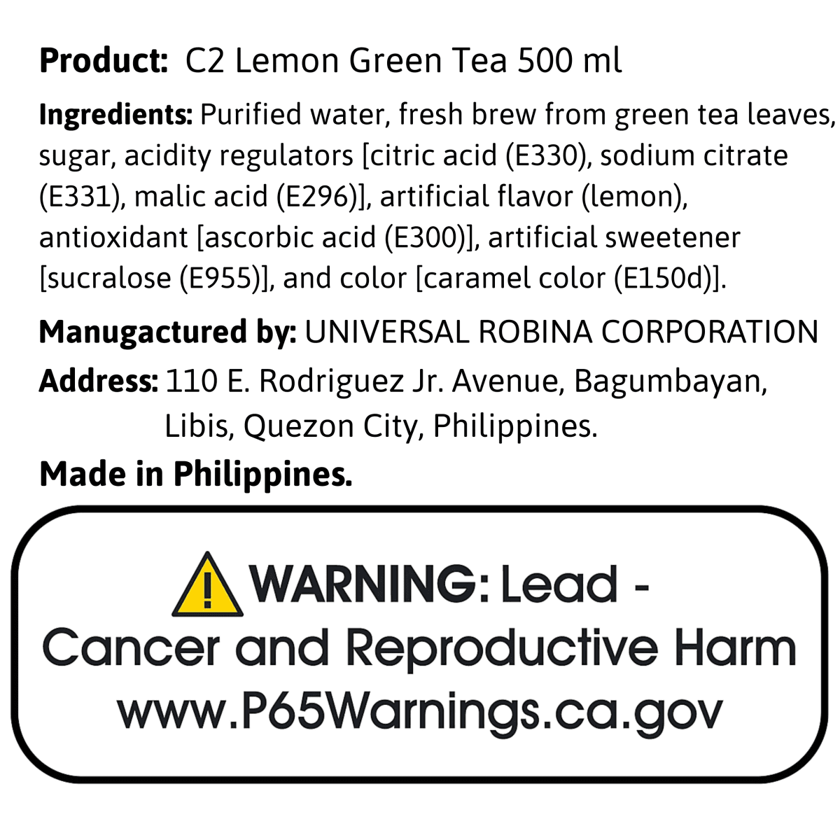 C2 Lemon Green Tea 500 ml - A&E Foodstore