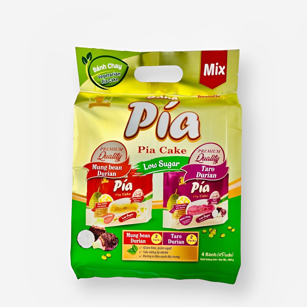 Happy Elephant Pia Cake Taro Mung Bean Durian 400 g