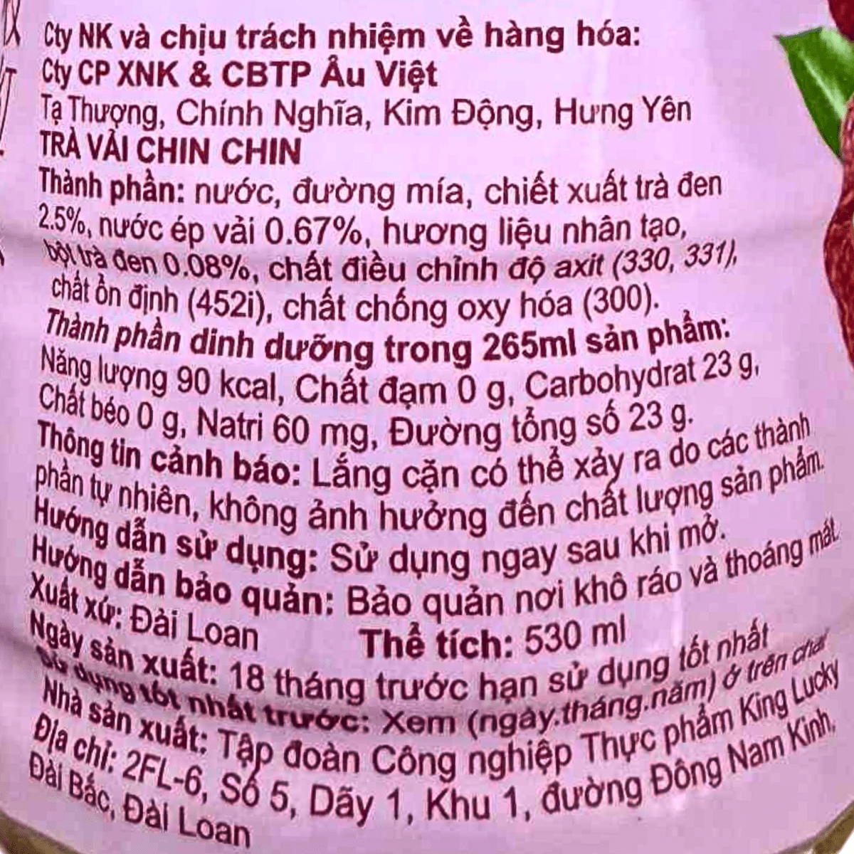 Chin Chin Lychee Tea 530ml - A&E Foodstore