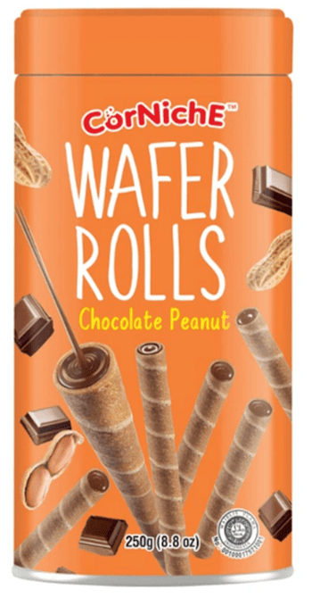 Corniche chocolate peanut wafer rolls 250g - A&E Foodstore