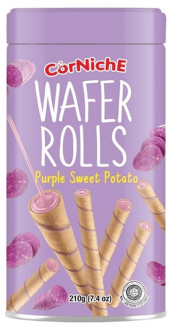 Corniche chocolate purple sweet potato wafer rolls 250g - A&E Foodstore