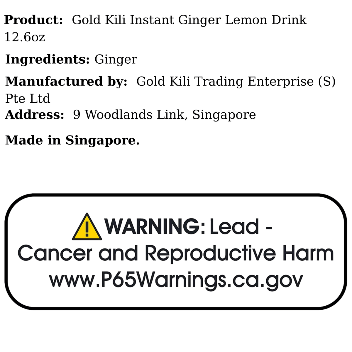 Gold Kili Instant Ginger Lemon Drink 12.6oz - A&E Foodstore
