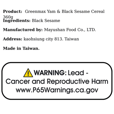 Greenmax Yam & Black Sesame Cereal 360g - A&E Foodstore
