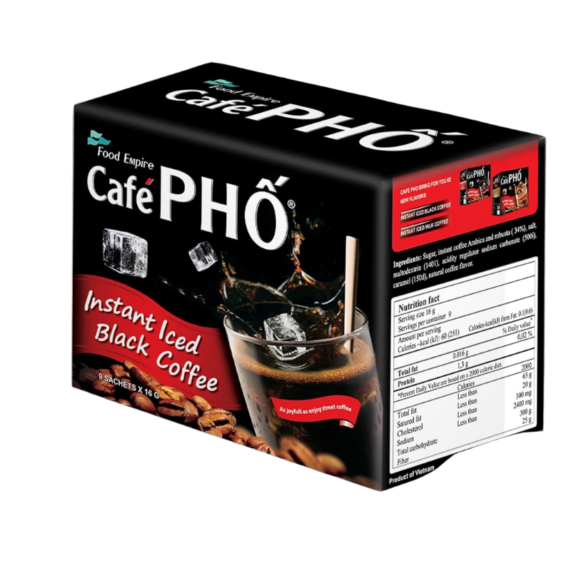 Cafe Pho Brand Instant Iced Black Coffee 9 Sachets x 16g