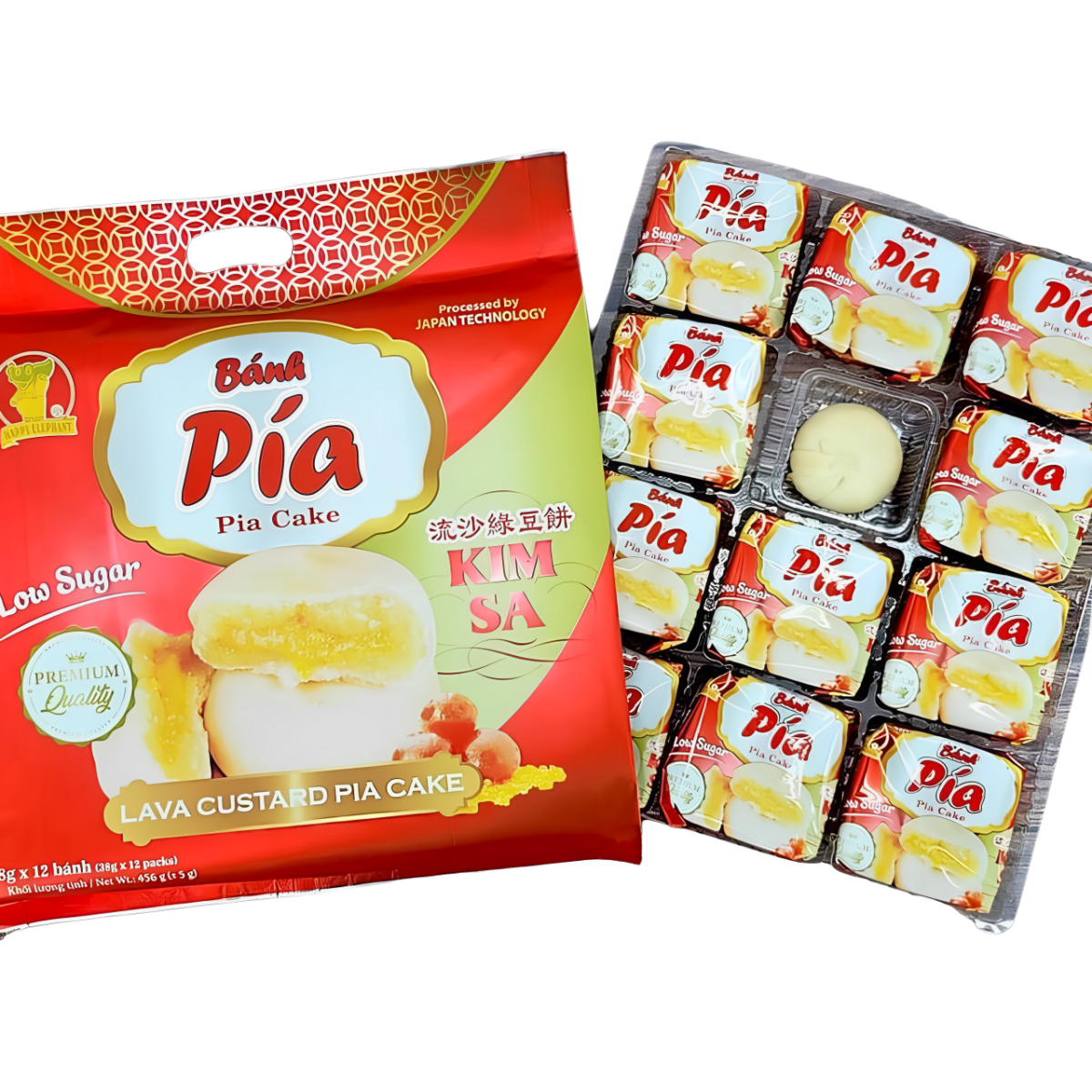 Happy Elephant Pia Cake Lave Custard Mung Bean Kim Sa 456 g - A&E Foodstore