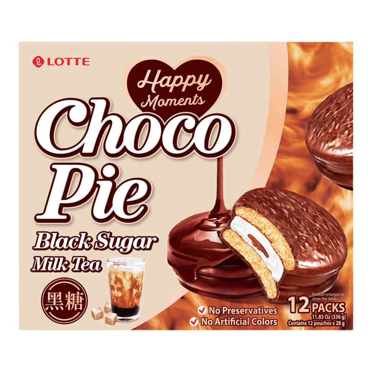 Lotte Choco Pie Black Sugar Milk Tea 12PK 11.85oz - A&E Foodstore