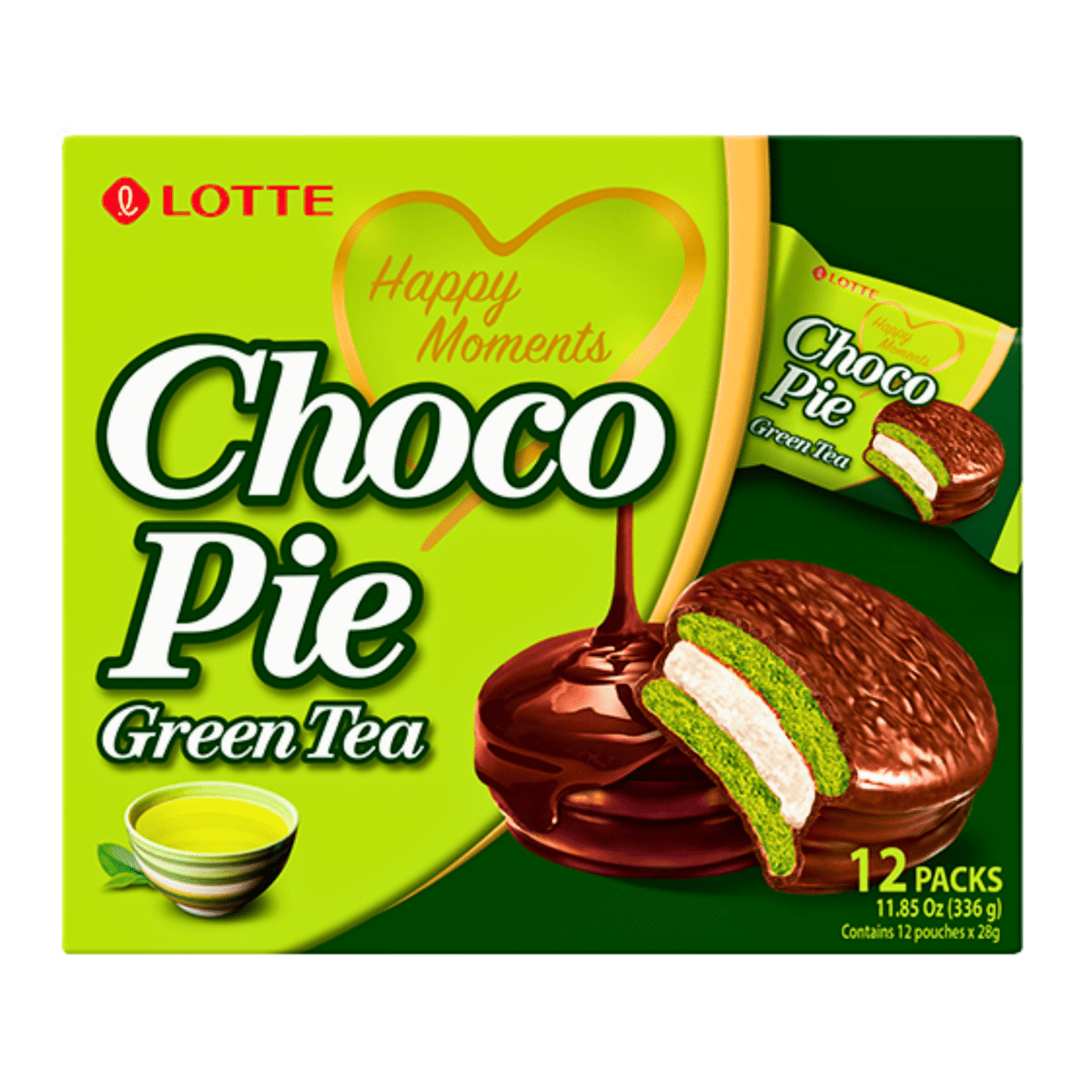 Lotte Choco Pie Green Tea 12 Packs 11.85oz - A&E Foodstore
